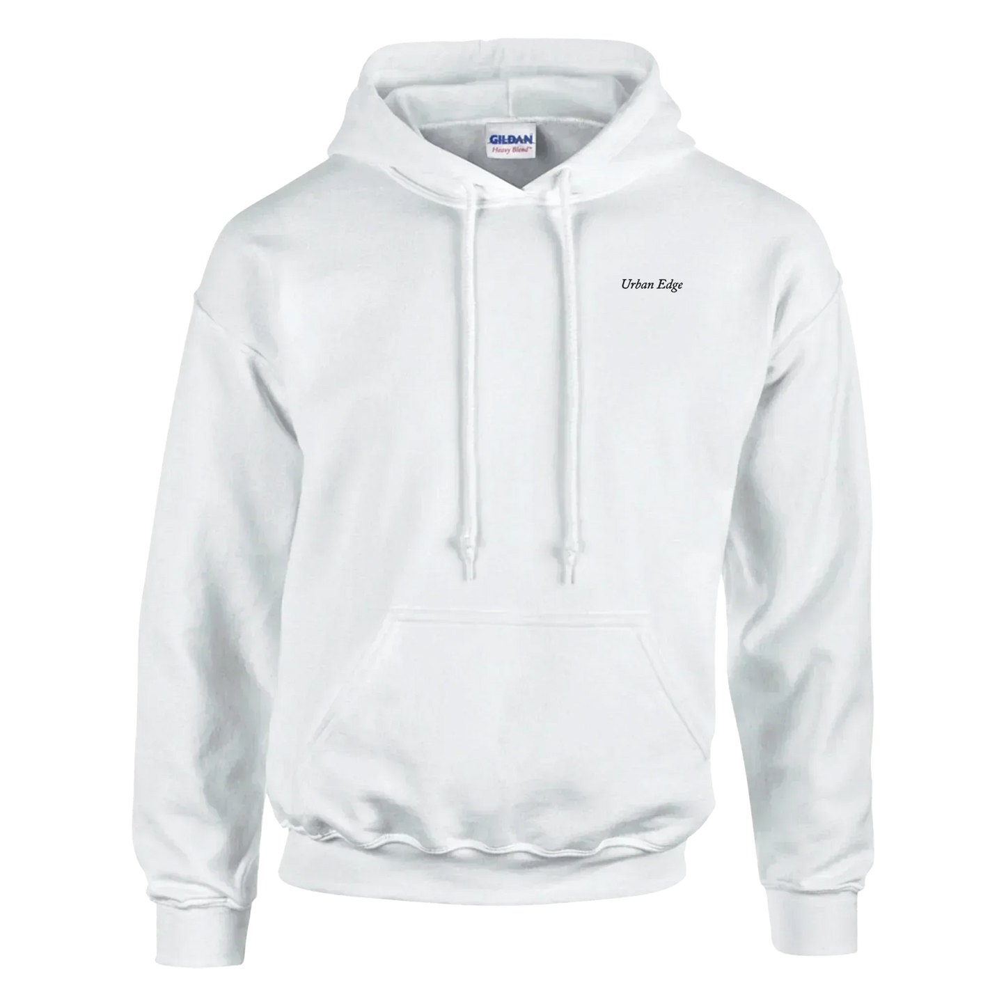 White Classic Unisex Pullover Hoodie by Gildan with double-lined hood and front pouch pocket