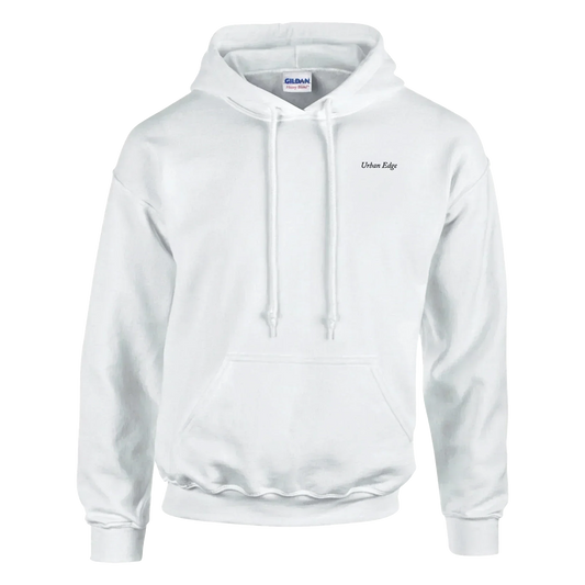 White Classic Unisex Pullover Hoodie by Gildan with double-lined hood and front pouch pocket